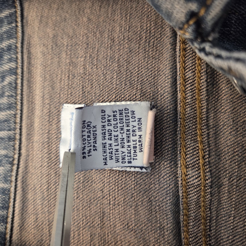 Gap sz M stretch jean jacket trucker style worn distressed look casual denim - Picture 10 of 12